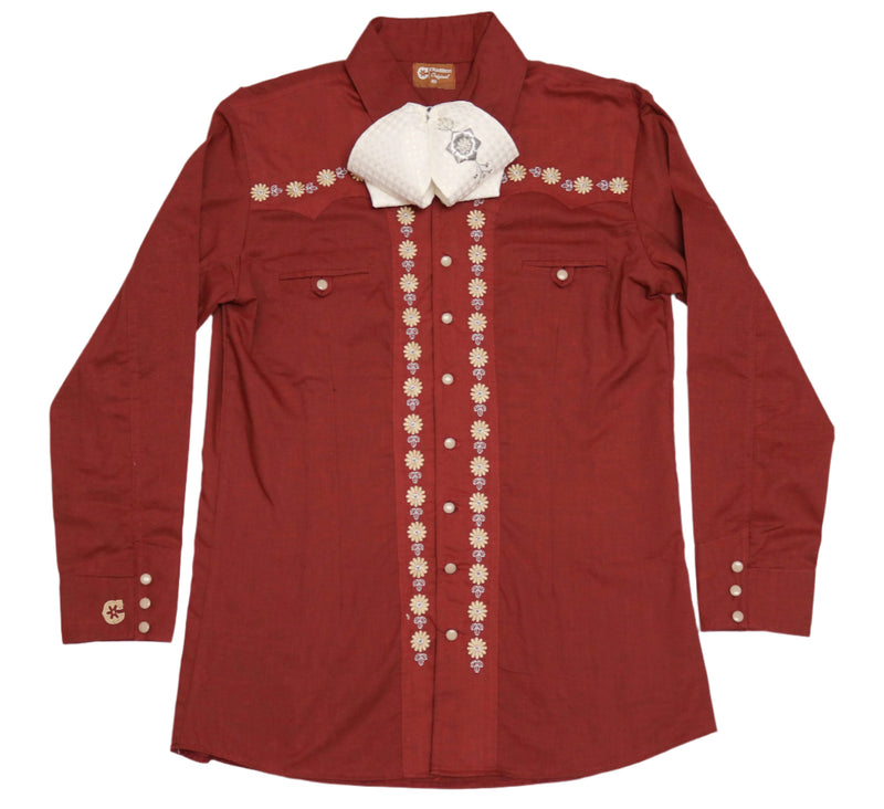 Flor Charro Vino Camisa Charra Diseño Charreria