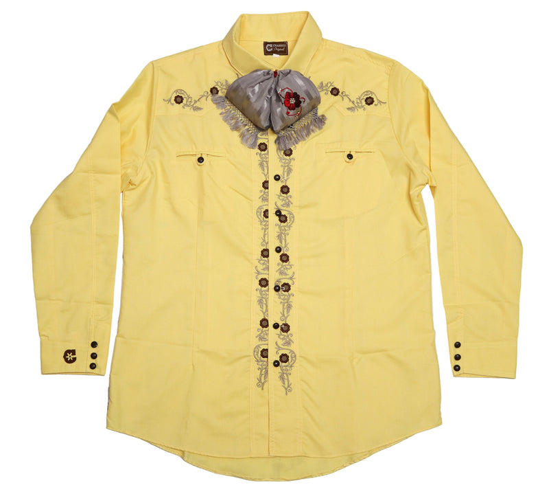 Amarillo Yellow Camisa Charra Diseno Bordada