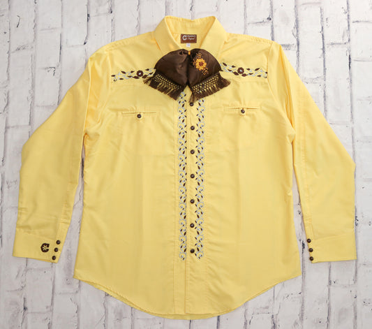 44 (2XL) Light Yellow Camisa Charra Diseño Bordada