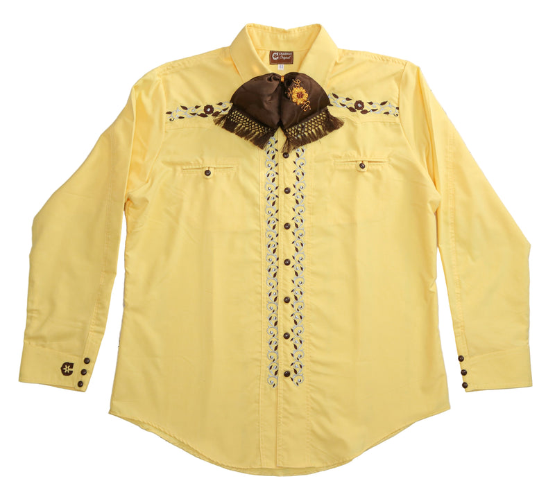 44 (2XL) Light Yellow Camisa Charra Diseño Bordada