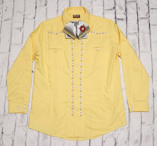42 (XL) Diseno Charro Amarillo Yellow Camisa Charra Bordada