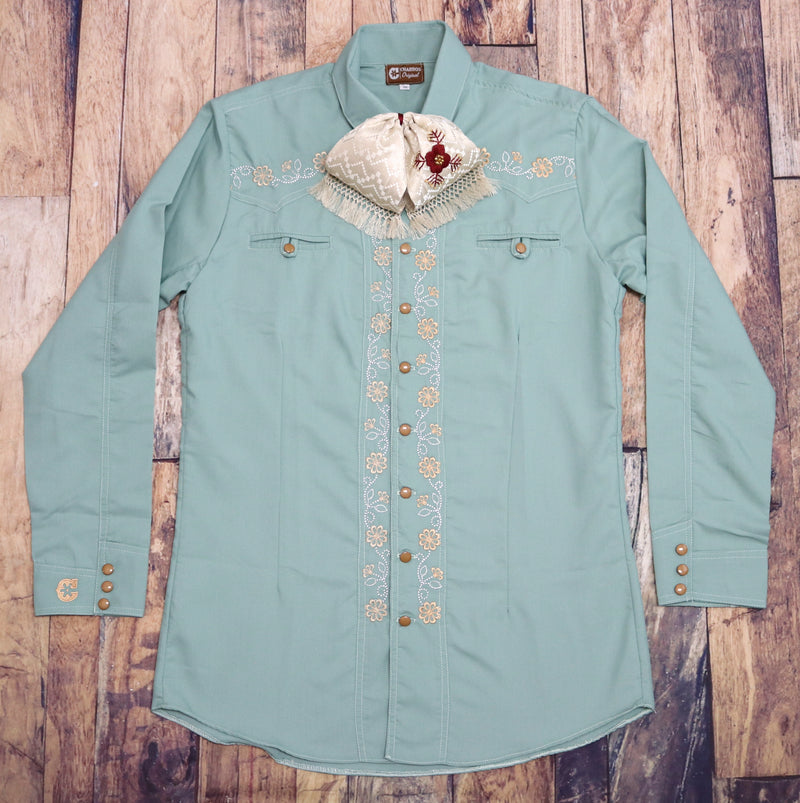 Green Camisa Charra Verde Charro Diseño Bordada