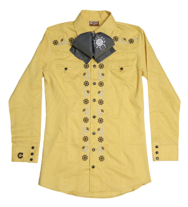 Amarillo Camisa Charra Diseno Bordada