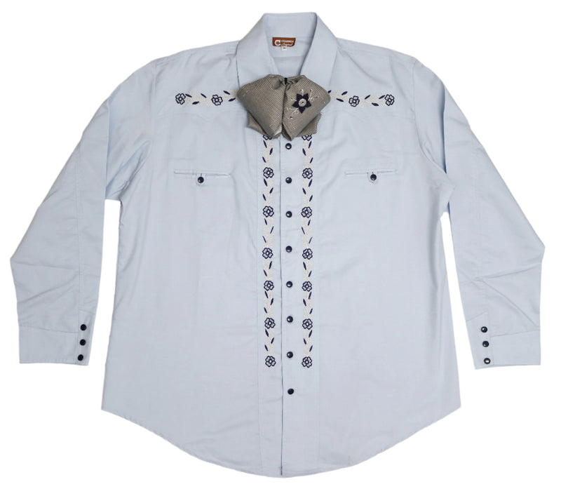 46 (3XL) Cielo Azul Camisa Charra Diseño Bordada