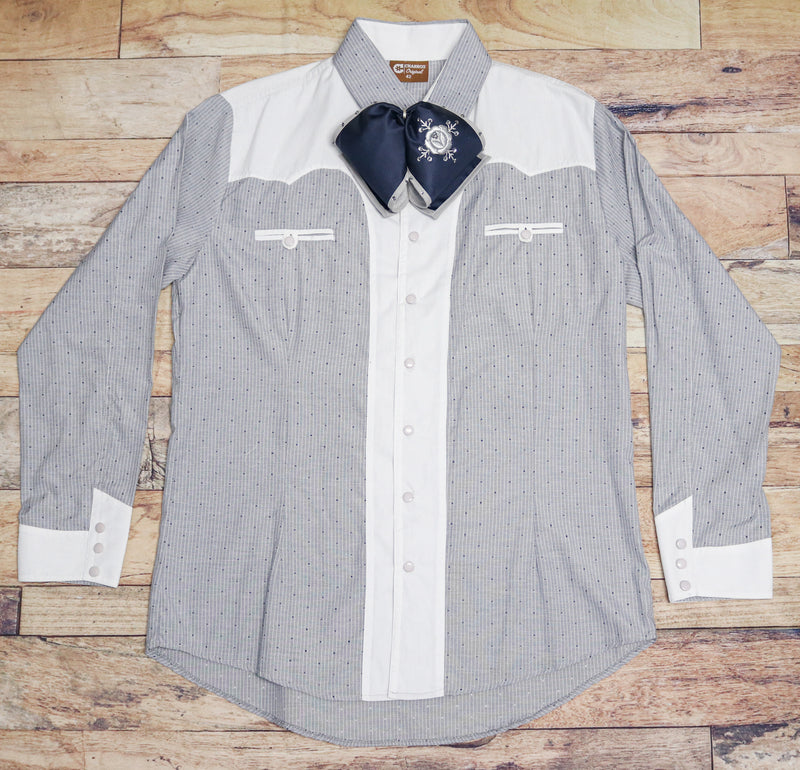 42 (XL) Gris Camisa Charra Diseño Estampado Bicolor Charreria