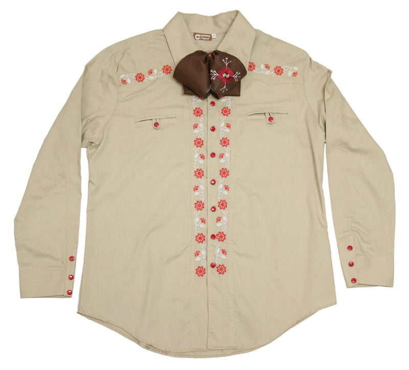 46 (3XL) Sand Camisa Charra Diseño Bordada