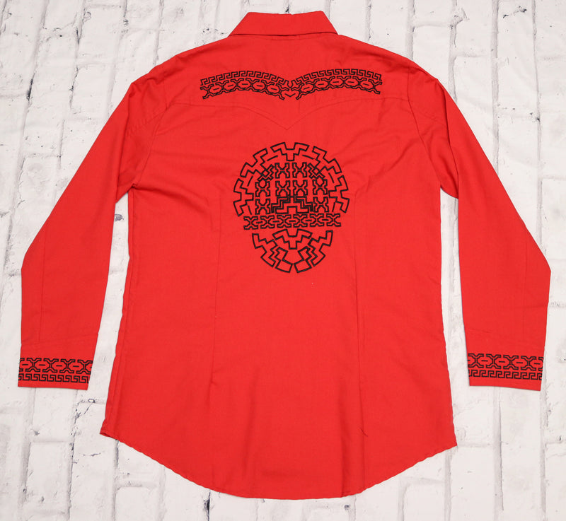 42 (XL) Cherry Red Camisa Charra Para Hombre Diseño Bordado