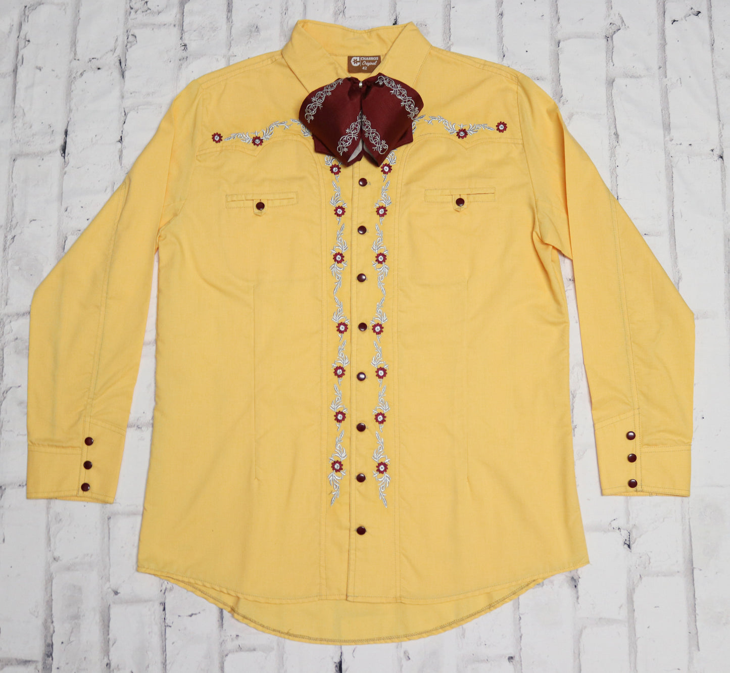 42 (XL) Yellow Gold Camisa Charra Diseño Bordada