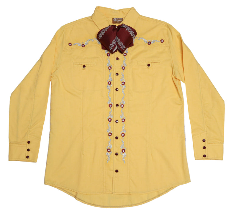 42 (XL) Yellow Gold Camisa Charra Diseño Bordada