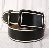 Black Cinto Piteado Charro Leather Belt