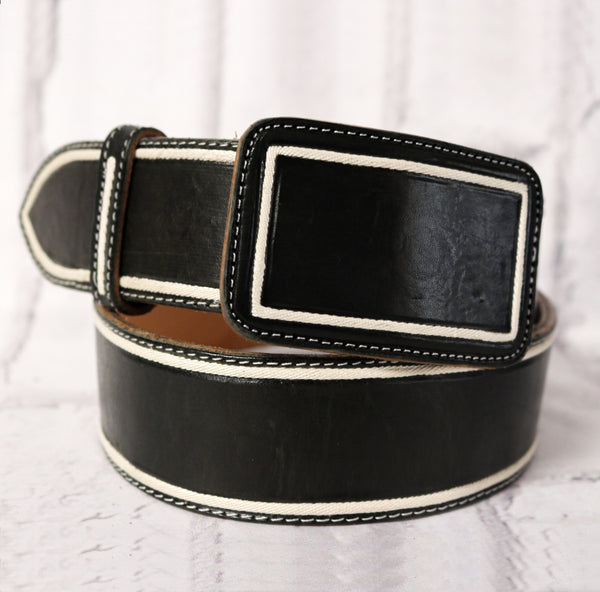 Black Cinto Piteado Charro Leather Belt
