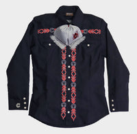 36 (S) Azul Herradura Camisa Charra Diseño Bordada